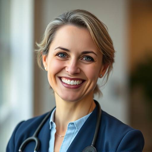 Portrait souriant du Dr. Élise Rousseau, une experte en développement personnel avec une expression chaleureuse et professionnelle.